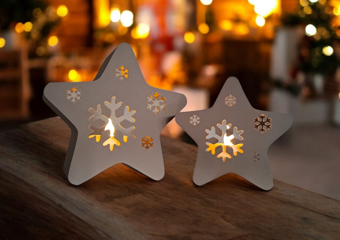 Decorative snowflake star for LED tea light (large, small or set), 3D printed