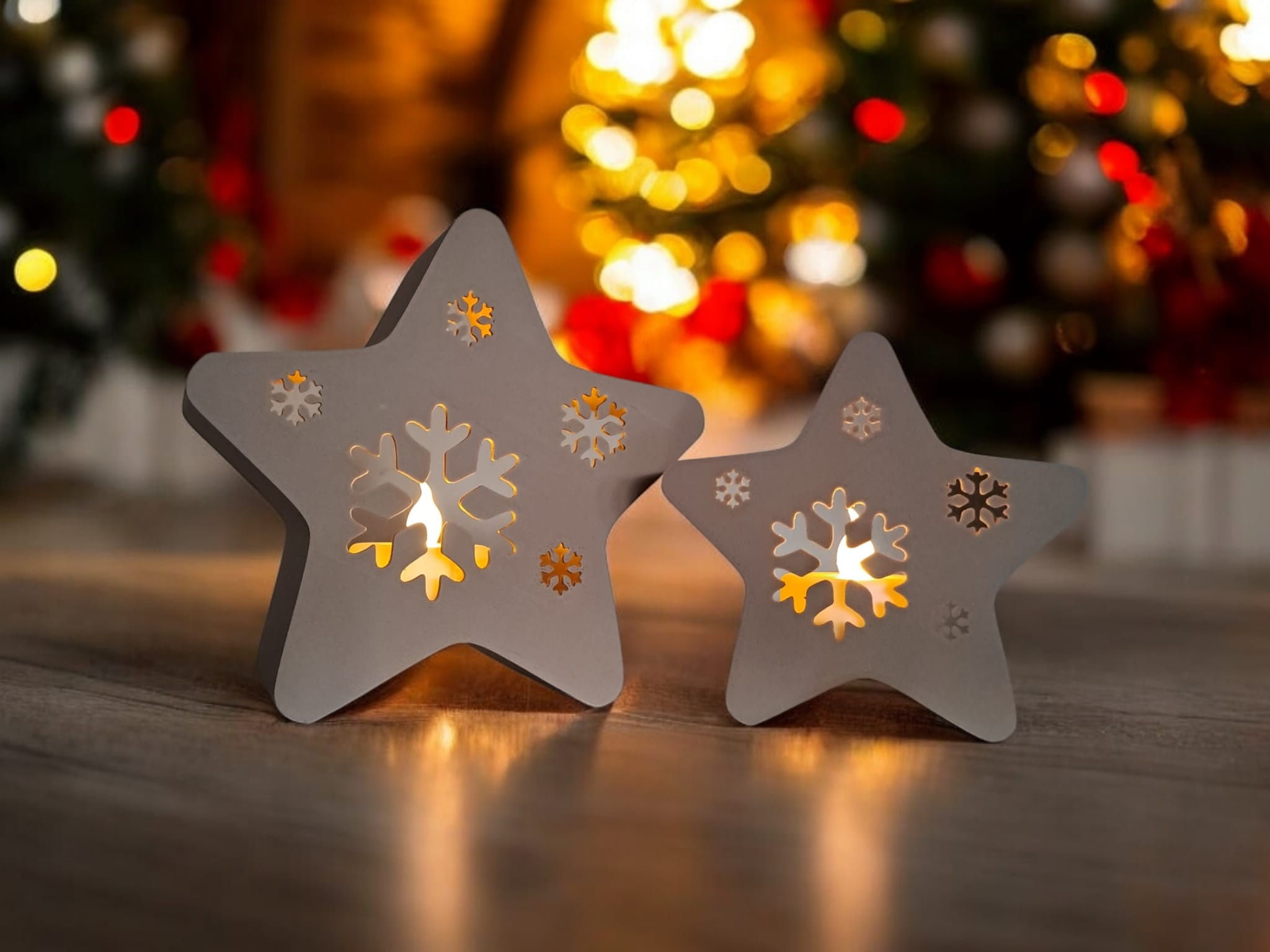 Decorative snowflake star for LED tea light (large, small or set), 3D printed, photo 3