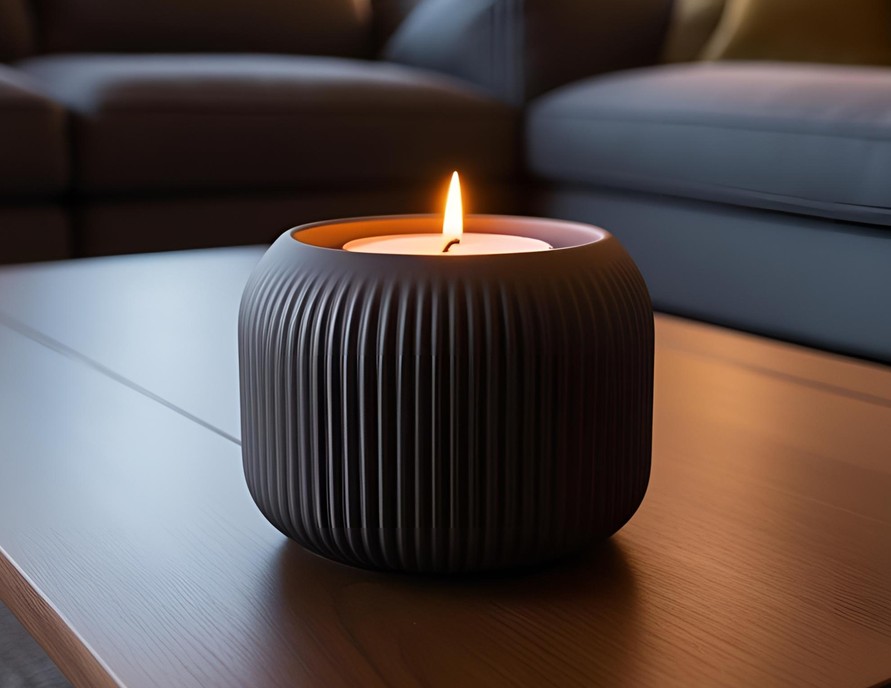 Minimalist ribbed LED tealight holder