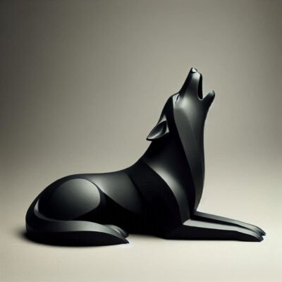 Loup hurlant minimaliste couché