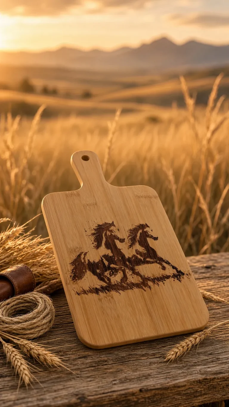 Planche à découper en bambou gravée au laser de chevaux au galop