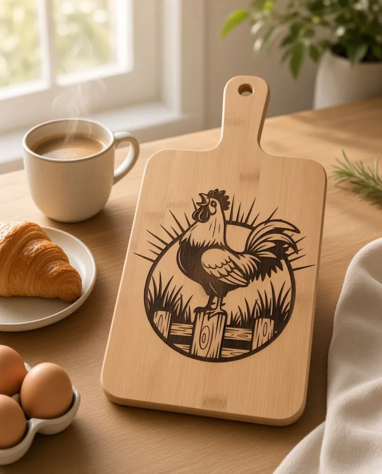 Planche à découper en bambou gravée au laser d'un coq