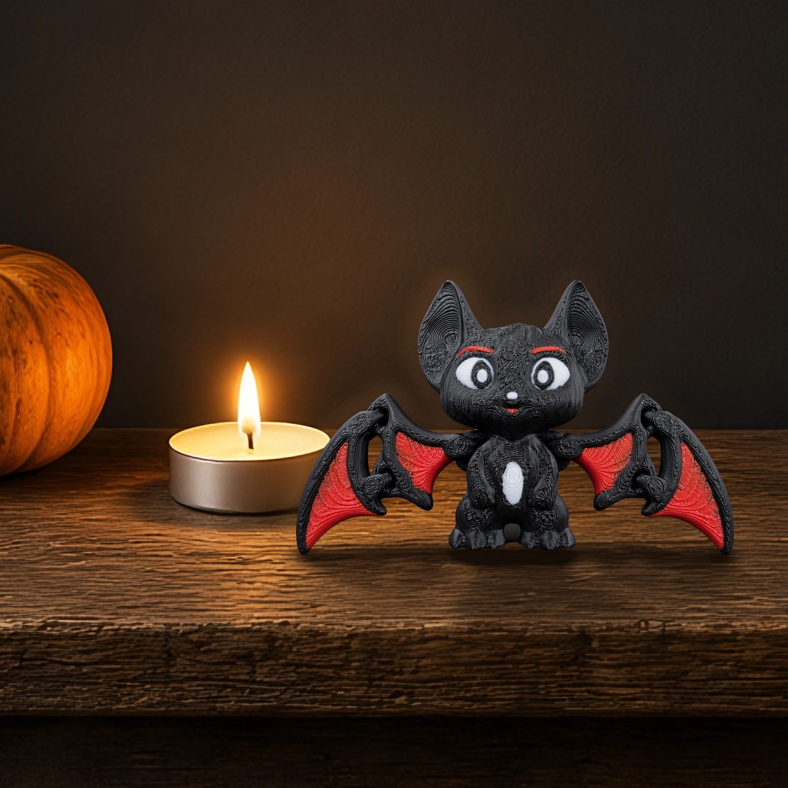 Chauve-souris articulée – noire aux ailes rouges, impression 3D, photo 2