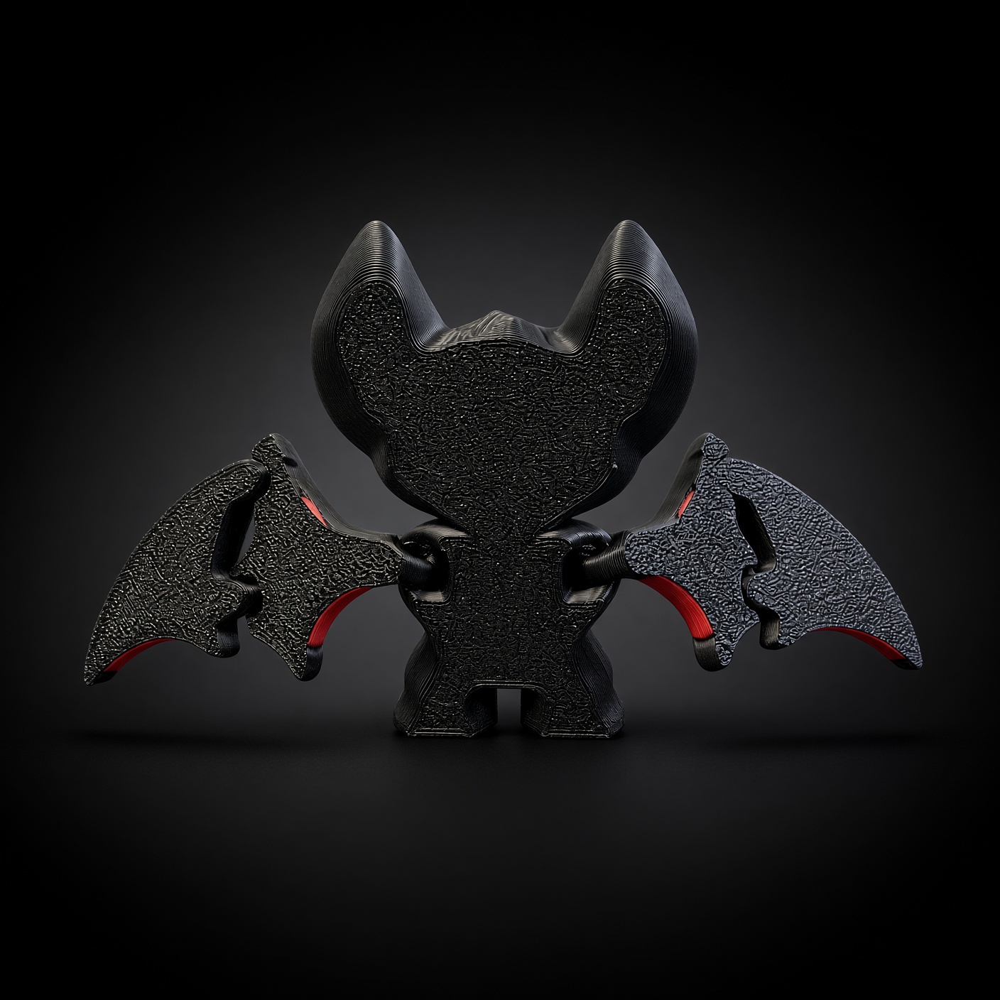 Chauve-souris articulée – noire aux ailes rouges, impression 3D, photo 3