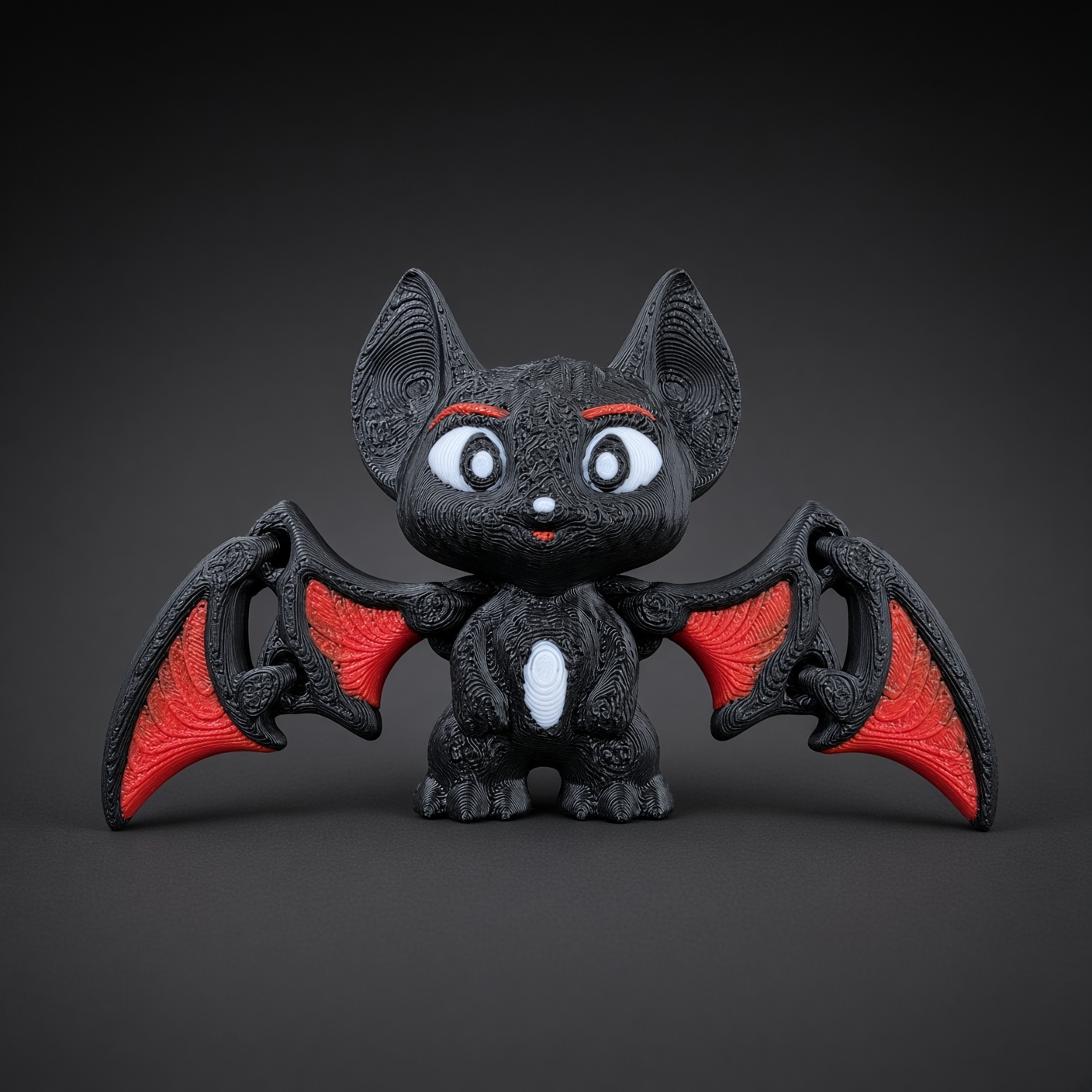 Chauve-souris articulée – noire aux ailes rouges, impression 3D