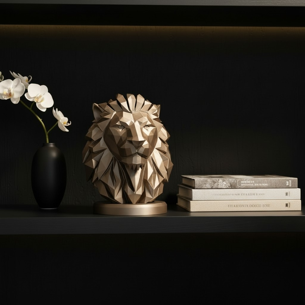 Buste de lion low poly, impression 3D