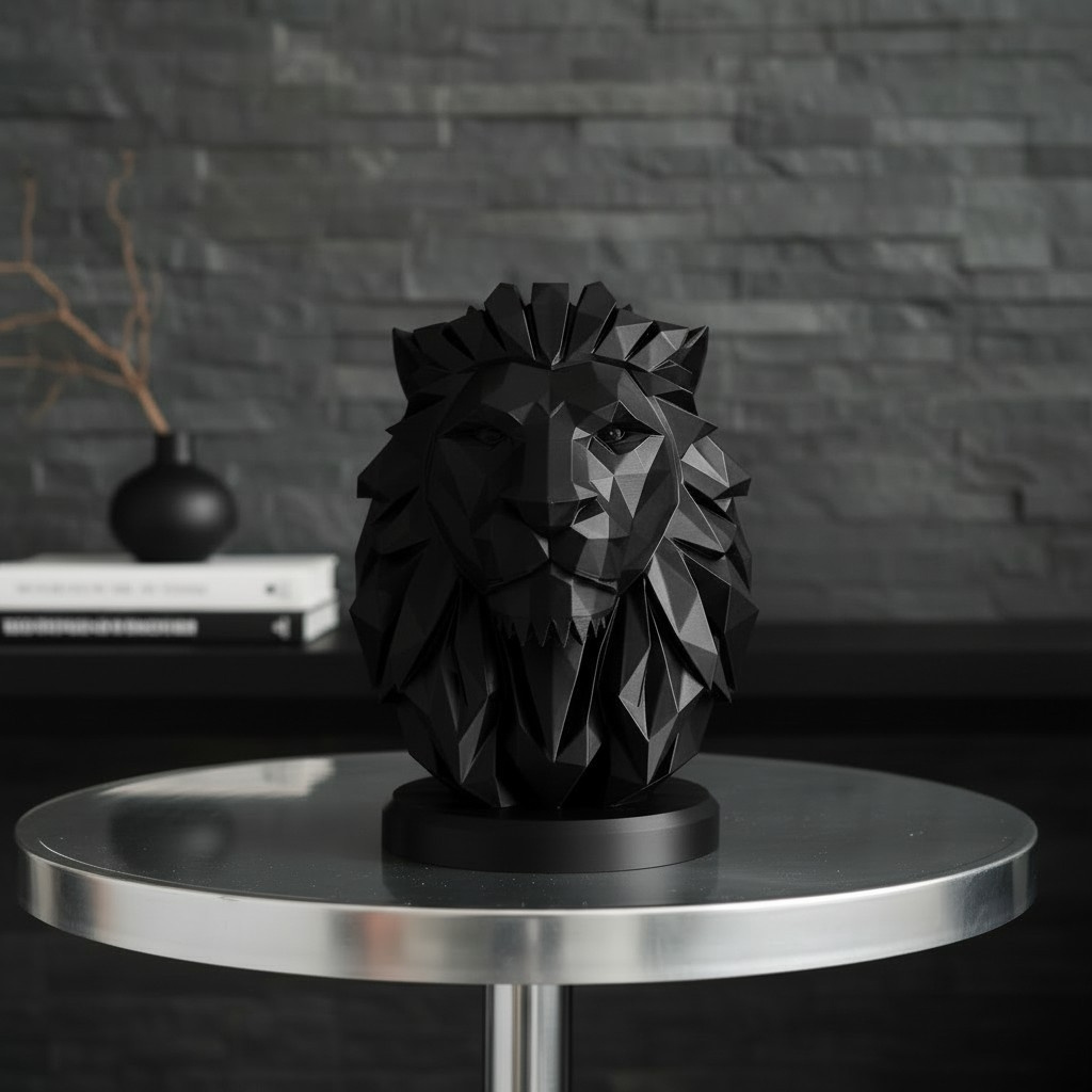 Buste de lion low poly, impression 3D, photo 3