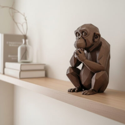 Chimpanzé low poly pensif, impression 3D