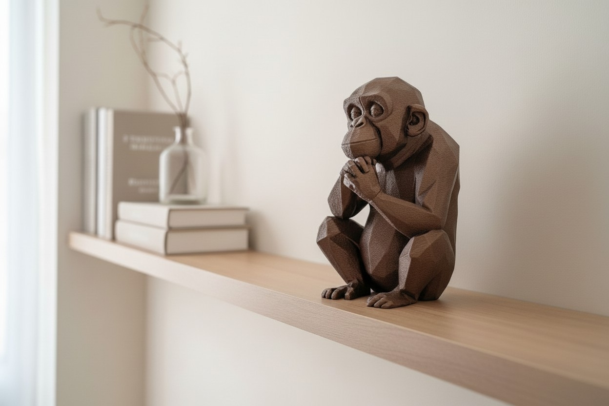 Chimpanzé low poly pensif, impression 3D