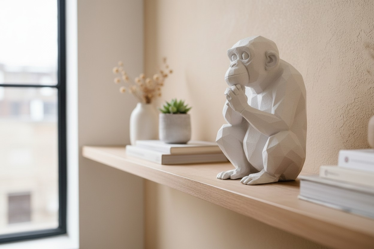 Chimpanzé low poly pensif, impression 3D, photo 4