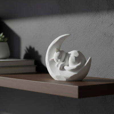 Chaton endormi sur un croissant de lune, impression 3D