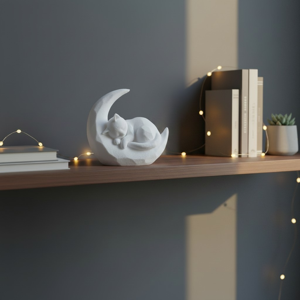 Kitten sleeping on a crescent moon, 3D printed, photo 2