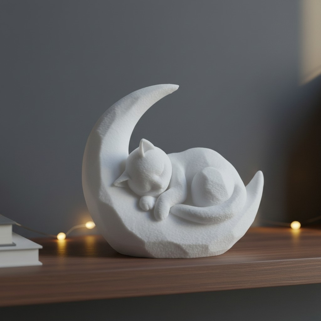 Kitten sleeping on a crescent moon, 3D printed, photo 3