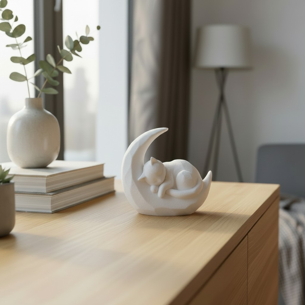 Kitten sleeping on a crescent moon, 3D printed, photo 4