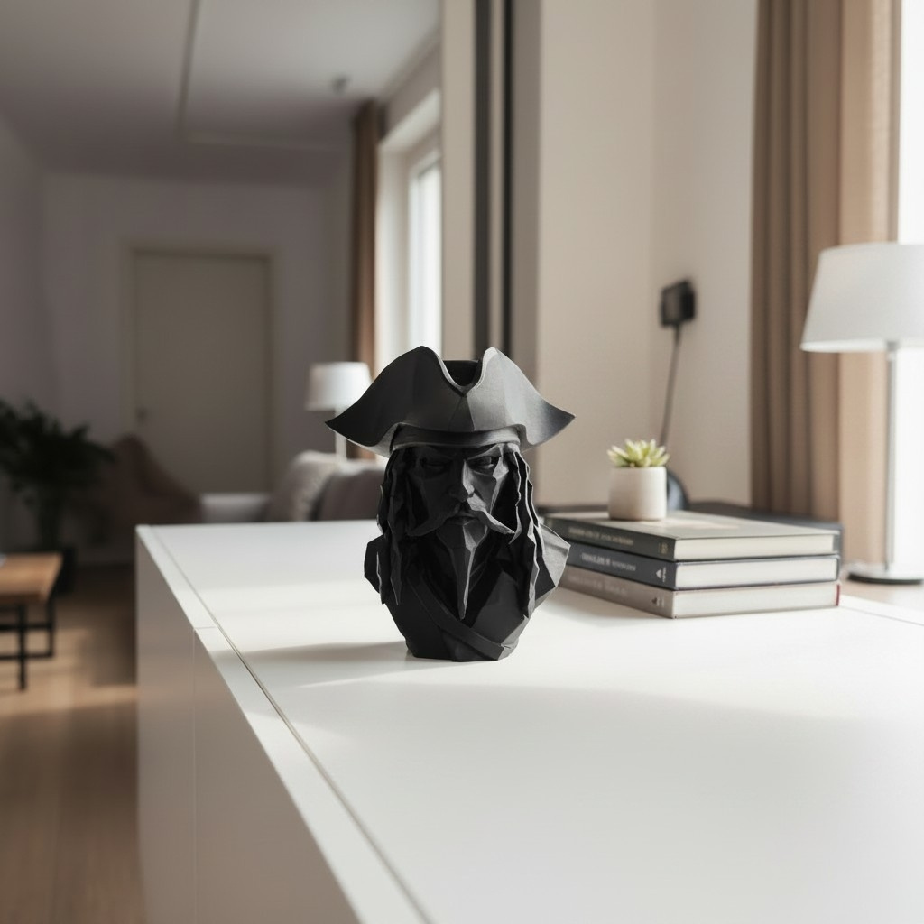 Low-poly Caribbean pirate bust, 3D printed, photo 2