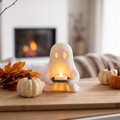 Fantôme d’Halloween avec plateau pour veilleuse DEL
