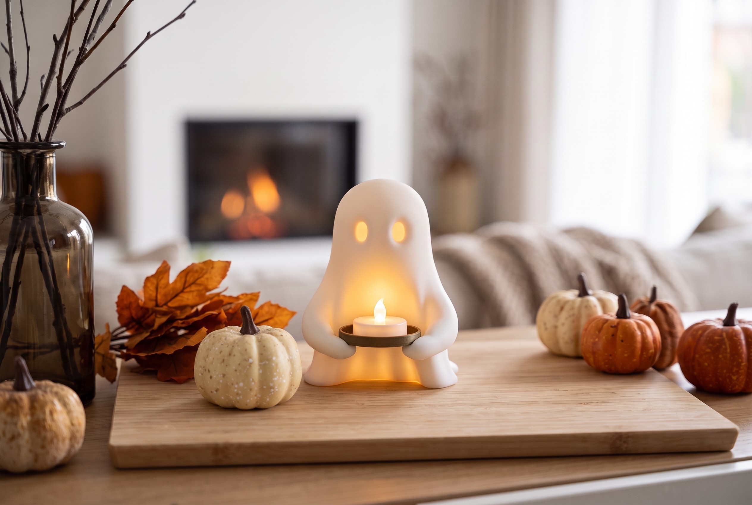 Halloween ghost with an LED tealight tray