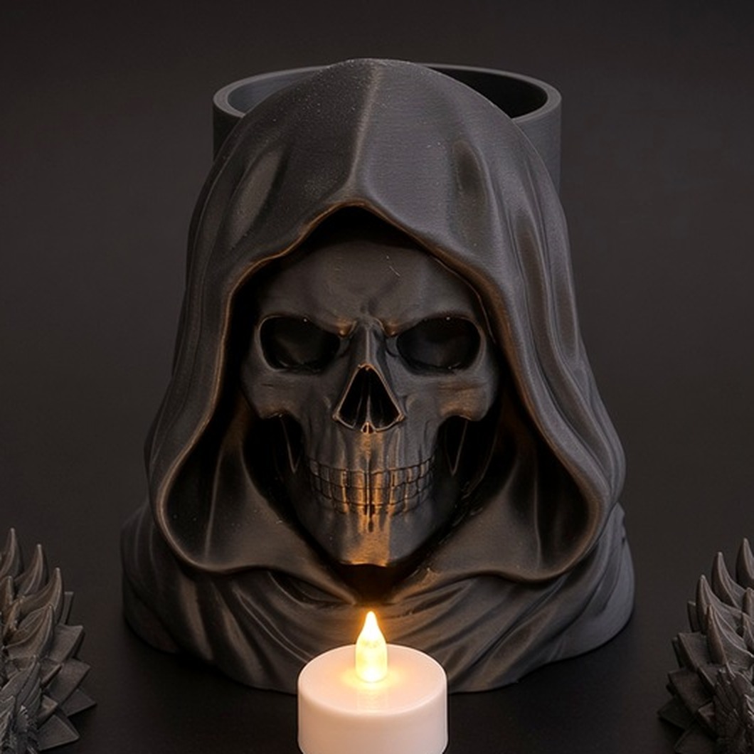 Tête de mort à capuche – pot à crayons Halloween, impression 3D