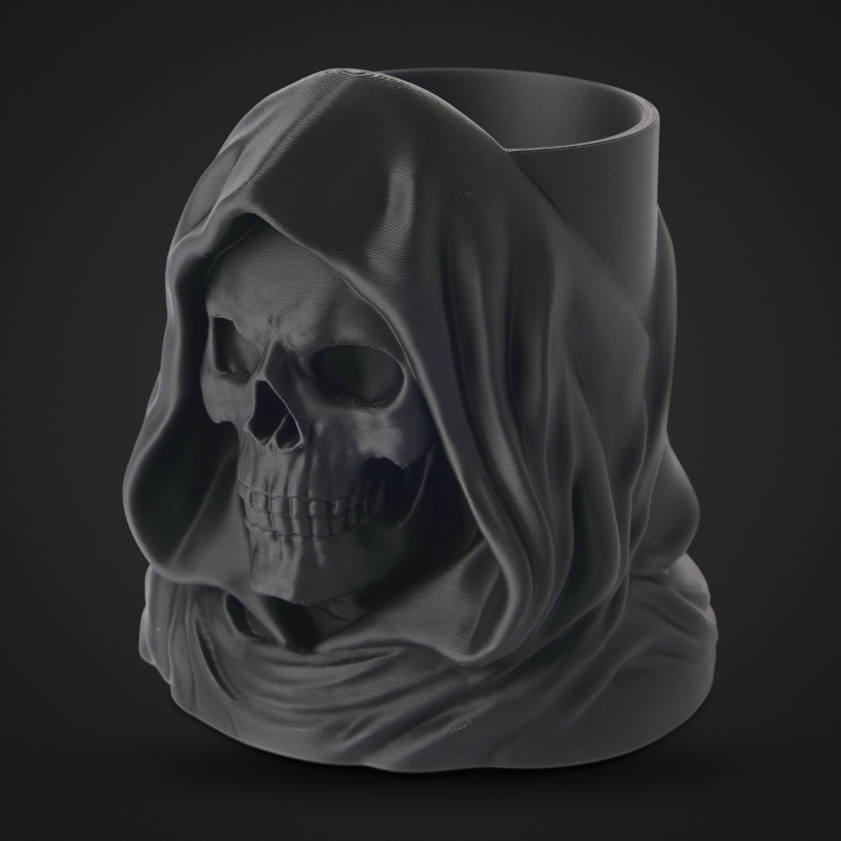 Tête de mort à capuche – pot à crayons Halloween, impression 3D, photo 3