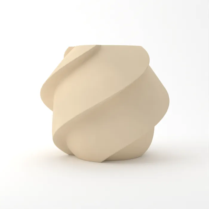 Vase torsadé imprimé en 3D, fini bois, couleur chêne blanc