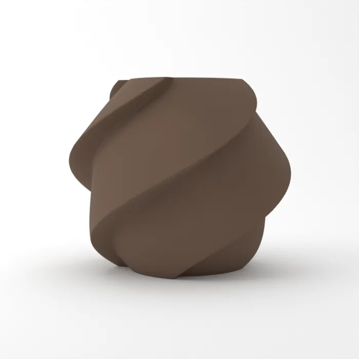 Vase torsadé imprimé en 3D, fini bois, couleur noyer noir
