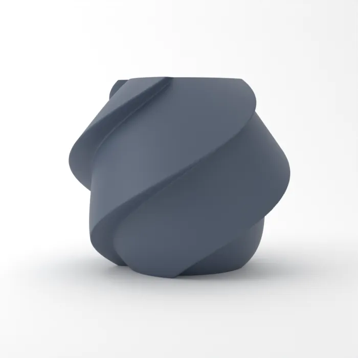 Vase torsadé imprimé en 3D, fini classique, couleur bleu gris