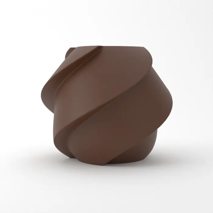 Vase torsadé imprimé en 3D, fini classique, couleur marron cacao