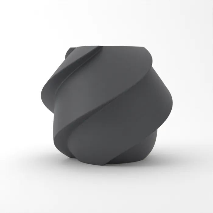 Vase torsadé imprimé en 3D, fini classique, couleur gris foncé