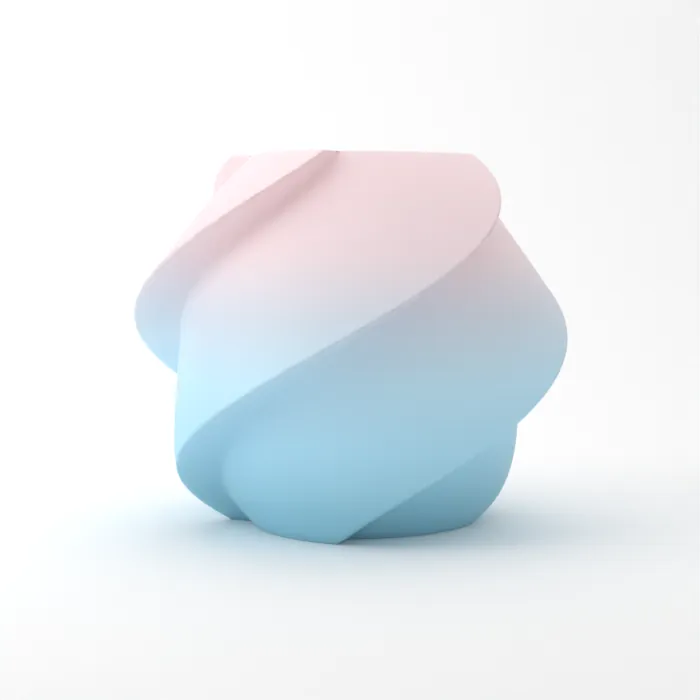 Vase torsadé imprimé en 3D, fini dégradé, couleur nuage de barbe à papa