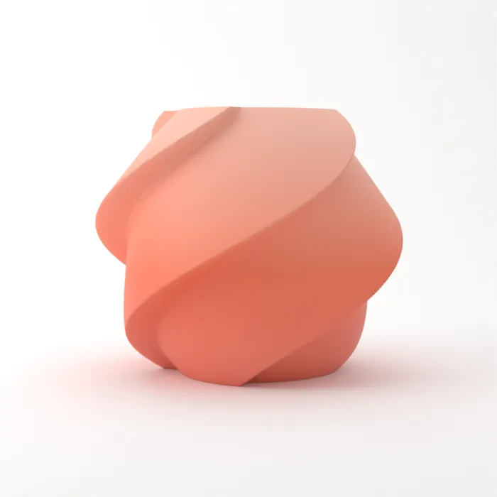Vase torsadé imprimé en 3D, fini dégradé, couleur brise solaire