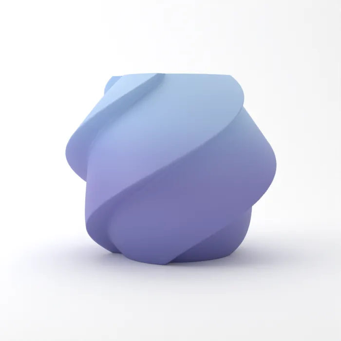 Vase torsadé imprimé en 3D, fini dégradé, couleur chewing-gum myrtilles