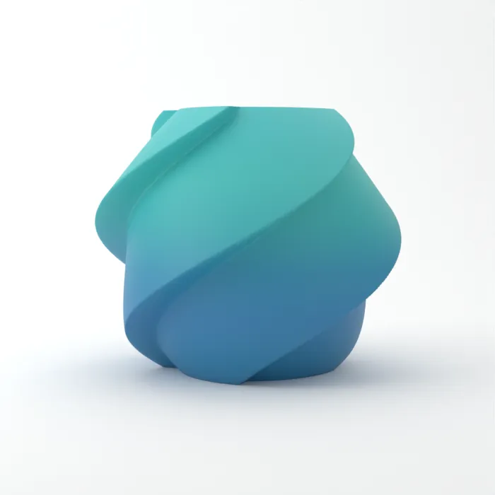 Vase torsadé imprimé en 3D, fini dégradé, couleur océan à Prairie