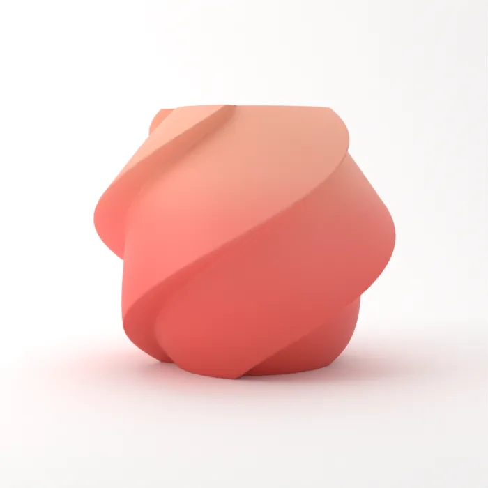Vase torsadé imprimé en 3D, fini dégradé, couleur agrume rose