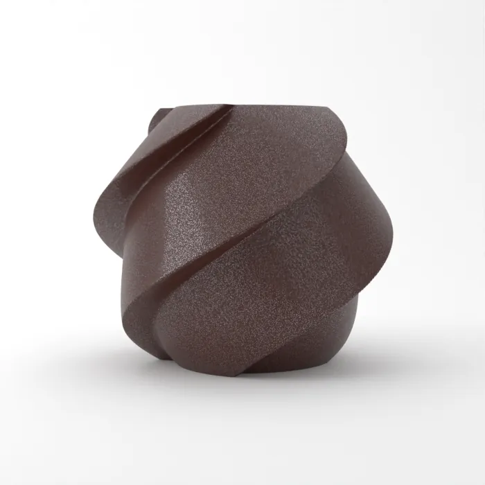 Vase torsadé imprimé en 3D, fini galaxie, couleur marron