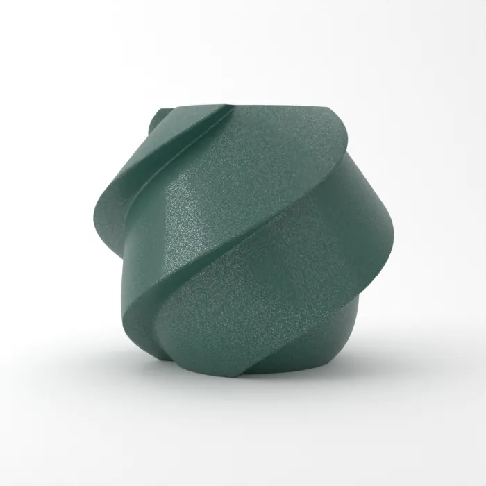 Vase torsadé imprimé en 3D, fini galaxie, couleur vert