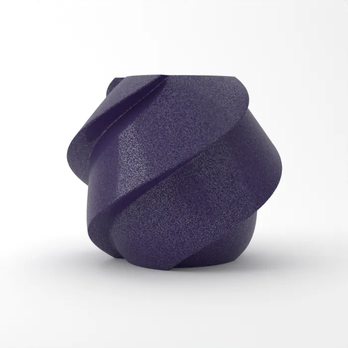 Vase torsadé imprimé en 3D, fini galaxie, couleur violet