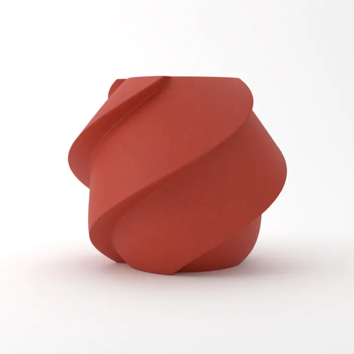 Vase torsadé imprimé en 3D, fini marbre, couleur granit rouge