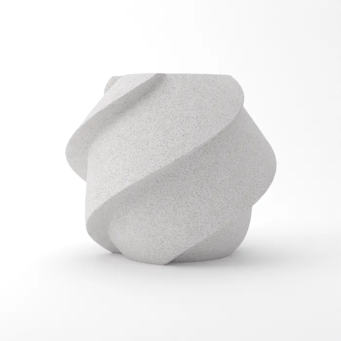 Vase torsadé imprimé en 3D, fini marbre, couleur marbre blanc