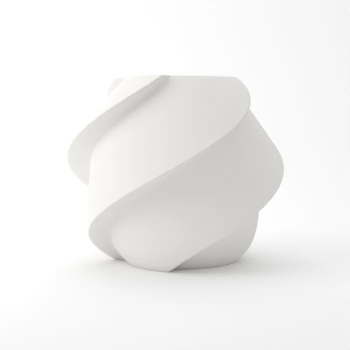 Vase torsadé imprimé en 3D, fini mat, couleur blanc ivoire