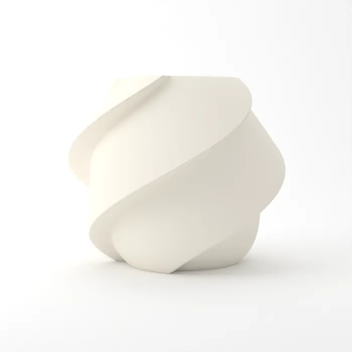 Vase torsadé imprimé en 3D, fini mat, couleur blanc os