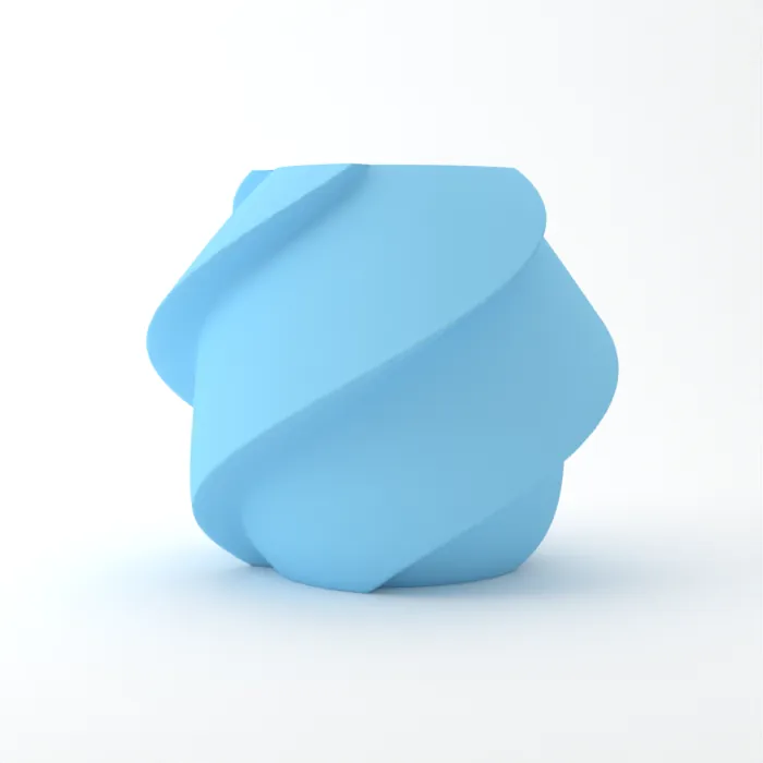 Vase torsadé imprimé en 3D, fini mat, couleur bleu ciel