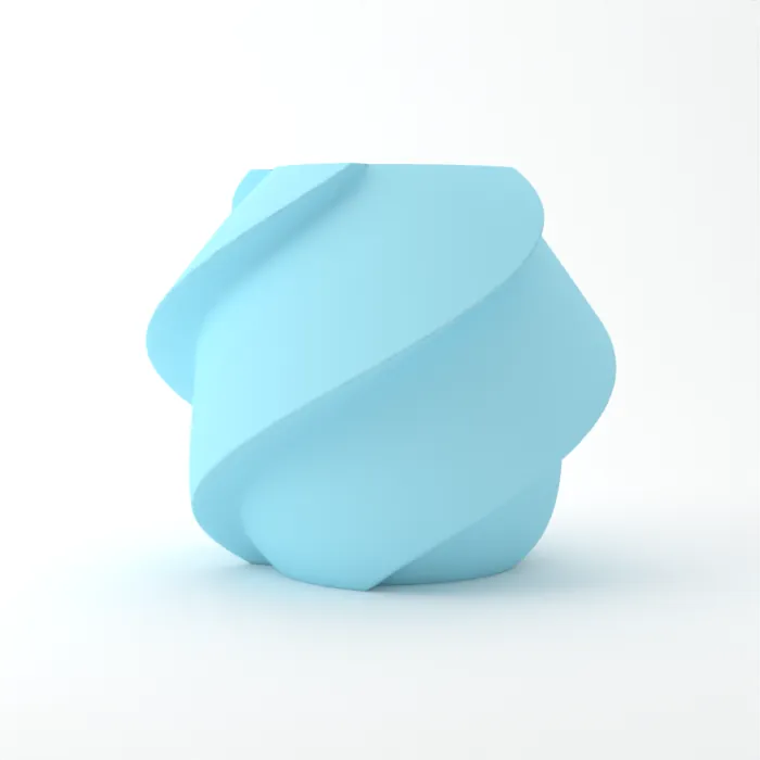 Vase torsadé imprimé en 3D, fini mat, couleur bleu glacier