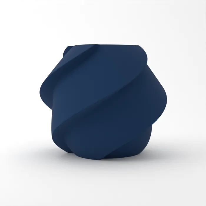 Vase torsadé imprimé en 3D, fini mat, couleur bleu foncé