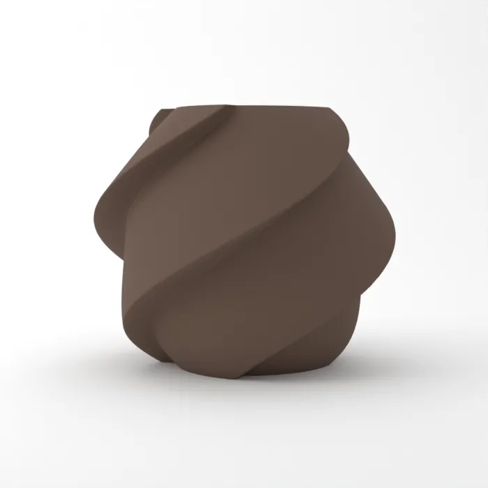Vase torsadé imprimé en 3D, fini mat, couleur marron foncé