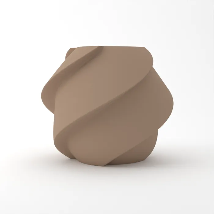 Vase torsadé imprimé en 3D, fini mat, couleur marron latte