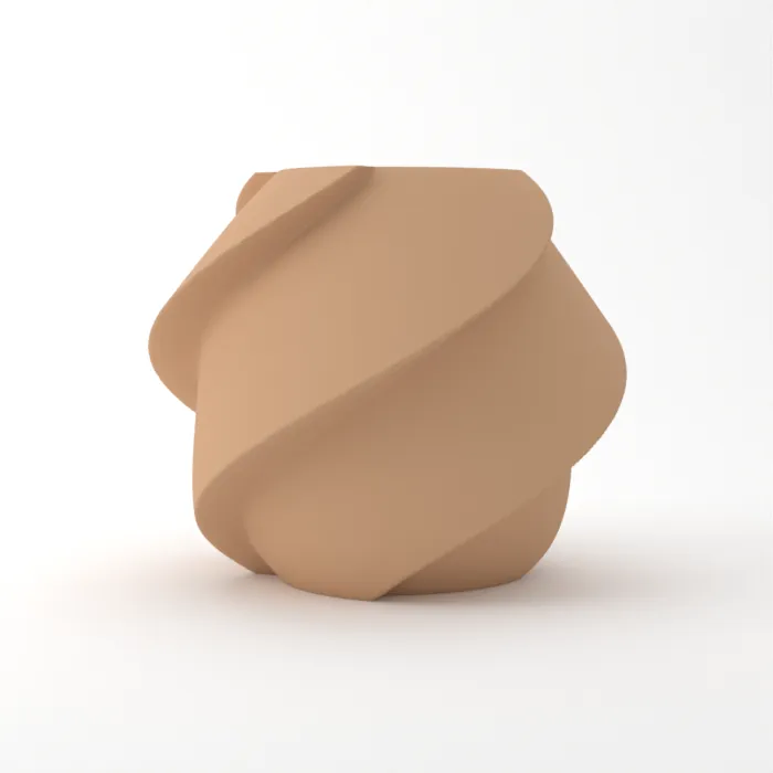 Vase torsadé imprimé en 3D, fini mat, couleur caramel