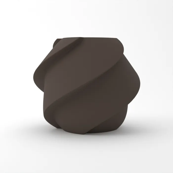 Vase torsadé imprimé en 3D, fini mat, couleur chocolat noir