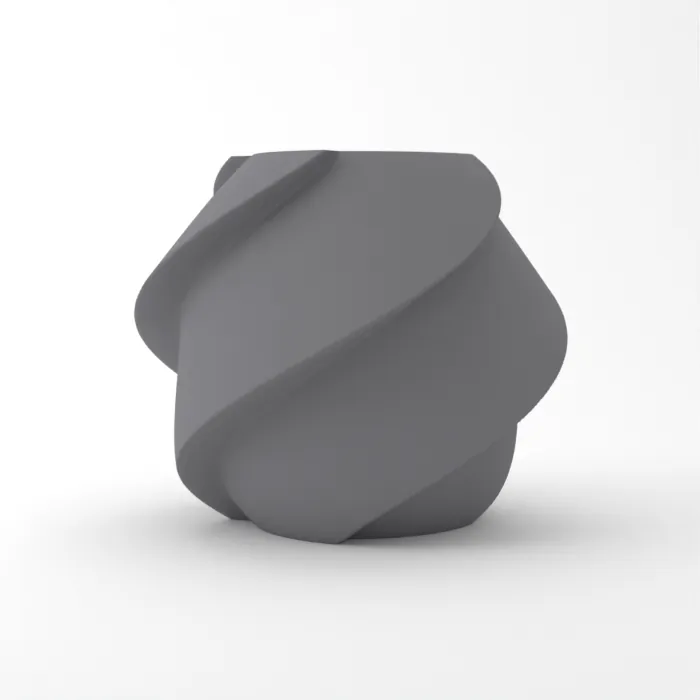 Vase torsadé imprimé en 3D, fini mat, couleur gris nardo