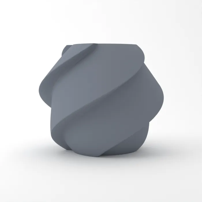 Vase torsadé imprimé en 3D, fini mat, couleur gris cendré