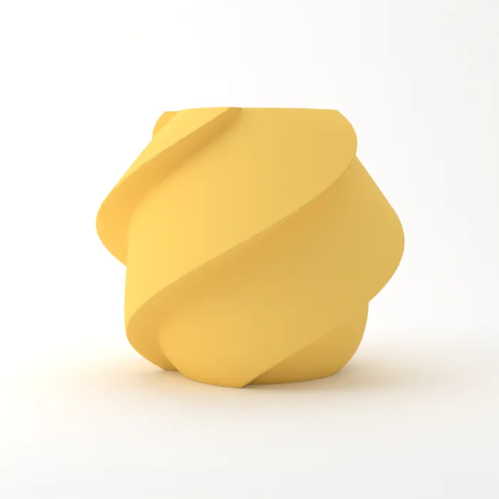 Vase torsadé imprimé en 3D, fini mat, couleur jaune citron